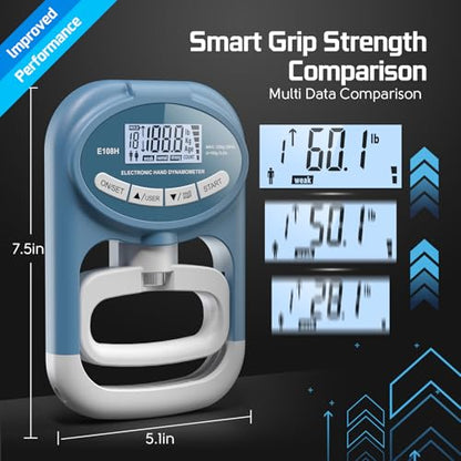 Grip Strength Tester Hand Dynamometer - Grip Strength Trainer Electronic Hand Gripper Strengthener Wrist Exerciser Meter Digital Training Gauge 265 Lbs / 120 Kgs for Sport School Home Use - color: Blue