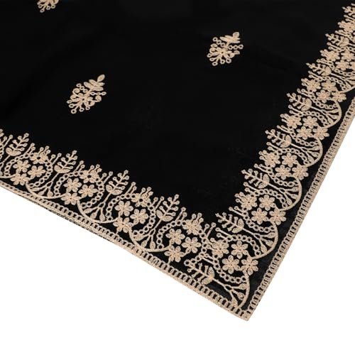 OhMill Black Hijab Scarf Soft Floral Embroidered Chiffon Headscarf Lightweight Lace Scarves Long Shawl Wrap for Women Wedding - color: Leave