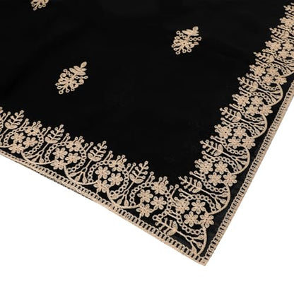 OhMill Black Hijab Scarf Soft Floral Embroidered Chiffon Headscarf Lightweight Lace Scarves Long Shawl Wrap for Women Wedding - color: Leave