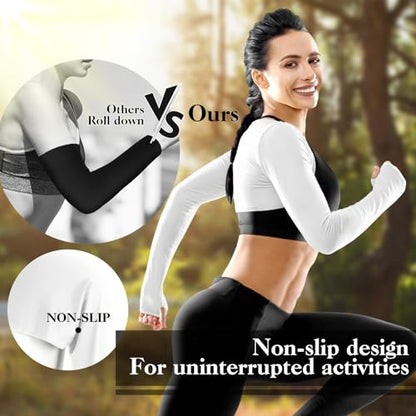 2 Pack Cooling Shawl Arm Sleeves Sun Sleeves for Women UV Protection Arm Sleeve with Finger Hole for Golfing - color: White