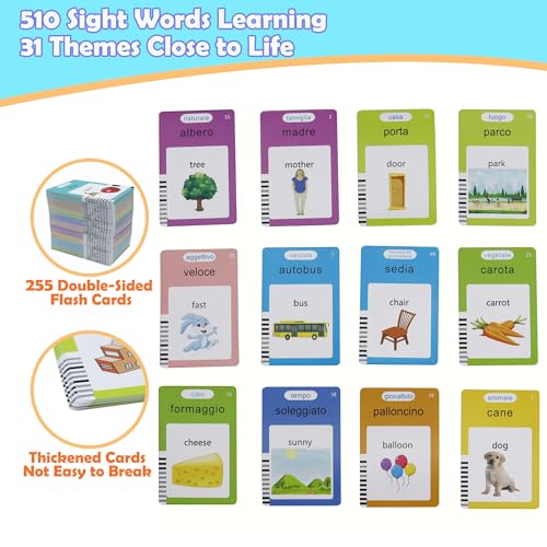 MAYAPHILOS 510 Words Italian and English Talking Flash Cards, Pocket Speech for Learn Italian, Italian Language Learning Audible Talking Flashcards Toddlers' Sensory Preschool Birthday Gifts - size: 510 Words Italian and English