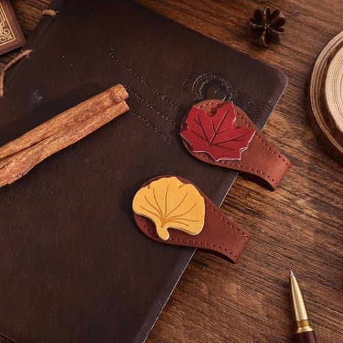 2PCS Vintage Magnetic Leather Bookmark, Leather Magnetic Bookmarks for Women, Magnetic PU Bookmarks Clip Book Accessories, Ginkgo & Maple Leaf - style: Ginkgo & Maple Leaf