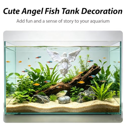 Floating Fish Tank Decorations,Aquarium Angel Decor - White Angel Ornament with Simulated Stone Weight,Betta Fish Tank Decorations,Cool Aquarium Decor for Beginner Fish Tanks