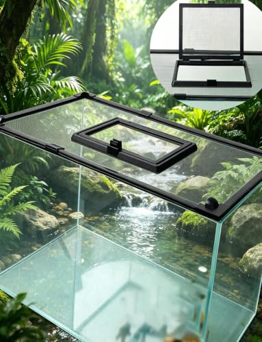 Fish Tank Cover Net Aquarium Lid Mesh Top Hood with Feeding Windowv(30x30cm-11.8x11.8in) - size: 30x30cm-11.8x11.8in