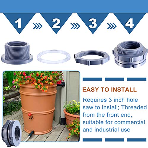 Outus 2 Inch PVC Bulkhead Fitting for Rain Barrel and Water Tank | Threaded Locknut and Washer Included, Fits Pond Aquarium Cistern, Leak-Proof Seal