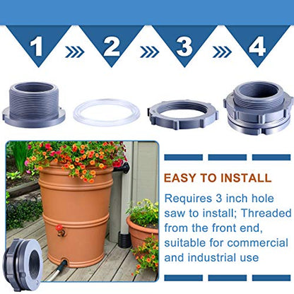 Outus 2 Inch PVC Bulkhead Fitting for Rain Barrel and Water Tank | Threaded Locknut and Washer Included, Fits Pond Aquarium Cistern, Leak-Proof Seal