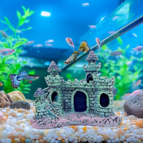 Small Aquarium Castle Decor , Mini Cute Fish Tank Castle Ornaments , Little Fish Fish Larvaes Shelter Shrimp Hide Caves Hideout for Small Medium Fish Tank Crab Shrimp Betta Cichlid Tank Decor (Blue)