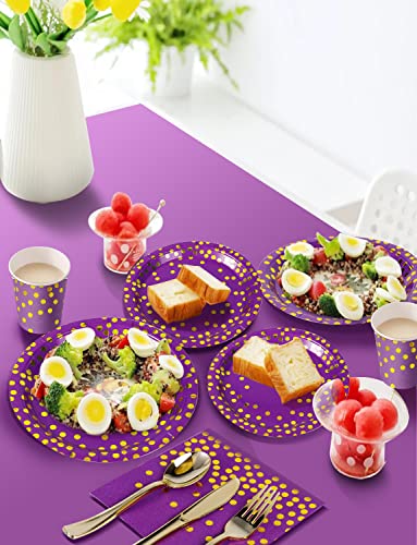 Nkaiso 141Pcs Purple Gold Paper Plates and Napkins Party Supplies for20 - color: Purple Gold