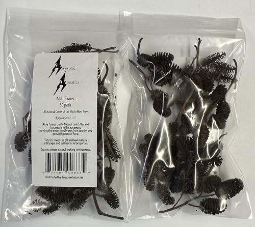 Awesome Aquatic 50 Alder Cones, Blackwater, Betta Shrimp Habitat | Natural tannins Botanicals Softwater Leaf litter Biofilm surface Water enrichment Natural décor Easy to use - size: 50 Pack Alder