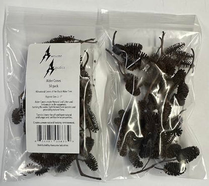 Awesome Aquatic 50 Alder Cones, Blackwater, Betta Shrimp Habitat | Natural tannins Botanicals Softwater Leaf litter Biofilm surface Water enrichment Natural décor Easy to use - size: 50 Pack Alder