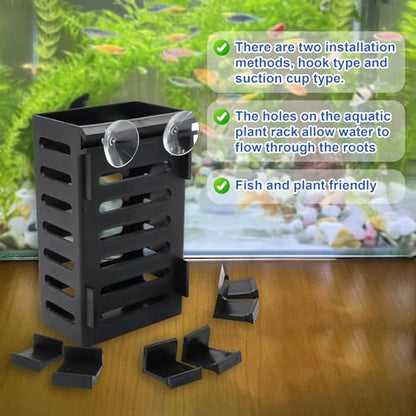 4 PCS Aquarium Plant Holder with Suction Cups, Fish Tank Plant Holder | Fish Tank Hanging Pots with 24 Hooks and 8 Suction Cups, Aquatic Plant Pots for Aquarium Decorations Plants