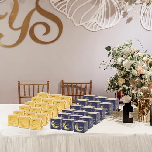 50 Pieces Eid Mubarak Boxes, Ramadan Goodie Gable Boxes, Reflective Paper Crescent Design Gift Boxes for Middle Eastern Festival Celebrations and Treats