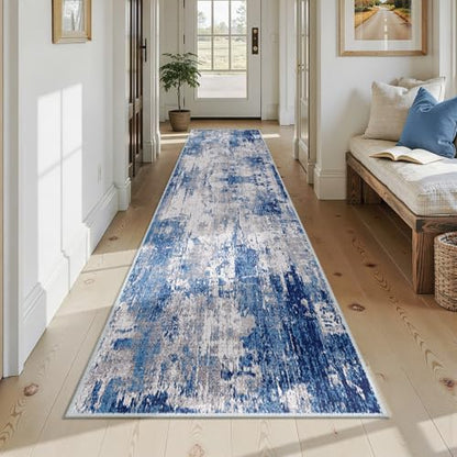 RELEANY Washable Runner 2'6"x14' Abstract Area Rug for Hallway Blue Gray - color: Blue/Gray, size: 2'6" x 14' (Runner)