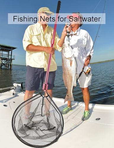 Extra Large Fishing Landing Net - 72"-94" Heavy Duty Telescopic Aluminum Handle, Snag-Free Rubber Mesh for Saltwater Boat, Net Hoop 28x24in, 30in Deep