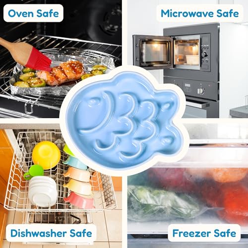 2 Pcs Ceramic Cat Slow Feeder Bowl - Shallow Whisker Friendly Cat Plate for Dry and Wet Food - Puzzle Feeder for Slow Eating - Helps Reduce Vomiting - Microwave & Dishwasher Safe-Non Slip(Blue + Pink) - color: Blue + Pink