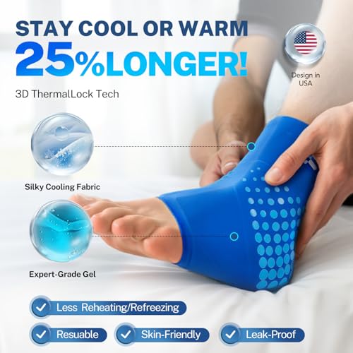 Ankle Ice Pack Wrap for Swelling with Thickened Cold Compression and Cooling Fabric, Ice Packs for Injuries Reusable for Swollen Feet, Achilles Tendonitis Relief, Plantar Fasciitis Relief - size: L