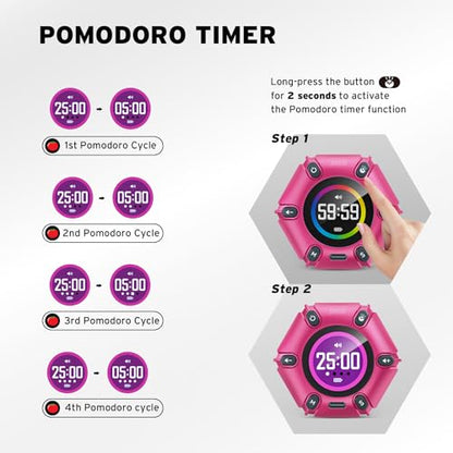 Printers Jack Visual Pomodoro Timer, Productivity Cube Timer, Mute & Vibration & Adjustable Sound Alert, for Office, ADHD, Study, Work, 3/5/10/25/30/60min & Custom Countdown - Hot Pink - color: Hot Pink