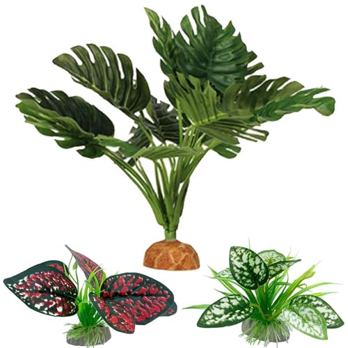 Moonorange Reptile Artificial Plants, Terrarium Plants Decorations Supplies, Aquarium Fish Tank Plant, Amphibian Habitat Hideout Tank Accessories(L Set-3pcs/A) - color: L Set-a