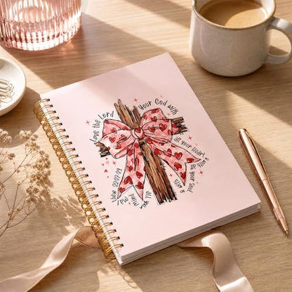 Pink Bow Cross Notebook - Hardcover Bible Verse Jounal, Christian Gift for Women, Religions Journaling for Church Notes Scripture Study Stationery Supplies - color: Pink Bow Cross