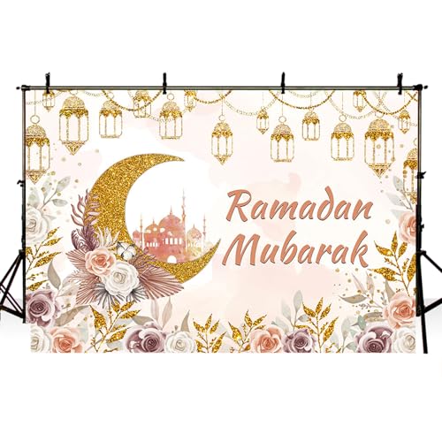 MEHOFOND Ramadan Mubarak Backdrop Boho Muslim Ramadan Kareem Lantern Castle Islamic Photography Background Eid Mubarak Moon Mosque Party Decorations Banner Photo Studio Props 7x5ft - size: 7x5ft