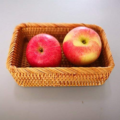 Handmade Rectangle Wicker Fruit Box Rattan Tray Magazine Organizer and Small Objects Container Serving Basket (Small) - size: Small