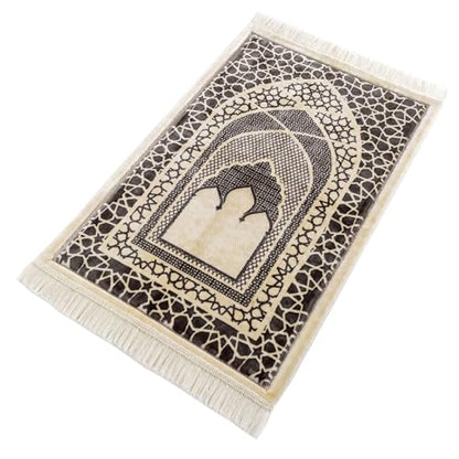 Modefa Turkish Islamic Prayer Mat - Velvet Janamaz - Intricate Praying Rug Ramadan Eid Gift - Traditional Muslim Seccade for Men Women - Saray (Charcoal Grey) - color: Charcoal Grey