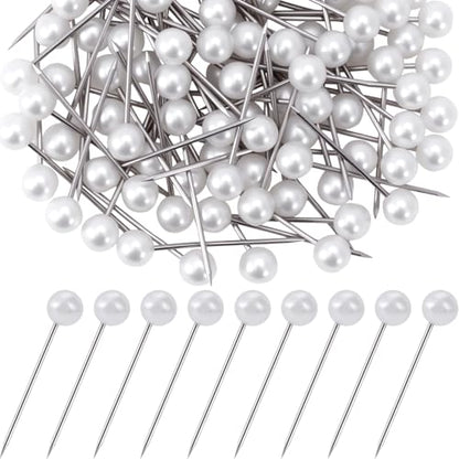 50pcs Decorative Pearl Push Pins, Pearl-Head Sewing Thumb Tacks, Round Straight Pins Bouquet Pushpins for Photos Map Boards Wedding Home Accessories DIY Crafts- White