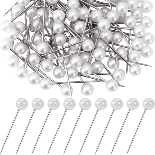 50pcs Decorative Pearl Push Pins, Pearl-Head Sewing Thumb Tacks, Round Straight Pins Bouquet Pushpins for Photos Map Boards Wedding Home Accessories DIY Crafts- White