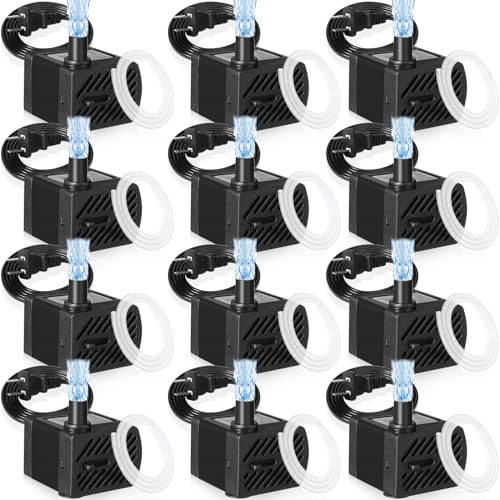 Lounsweer 12 Set Mini Fountain Pump 50 GPH 3W Small Submersible Water Pump with 3.3 ft Tube Electric Quiet Aquarium aspirator for Fish Tank, Pond, Pool, Aquariums, Pet Fountain Hydroponics