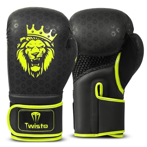 Twisto Boxing Gloves Black Rox - Pro Training & Sparring, Maya Hide Leather, Muay Thai, MMA, Kickboxing, Men, Women, Adults, Heavy Punching Bag, Focus Mitts, Pads,10oz 12oz 14oz 16oz - color: Yellow, size: 10 oz
