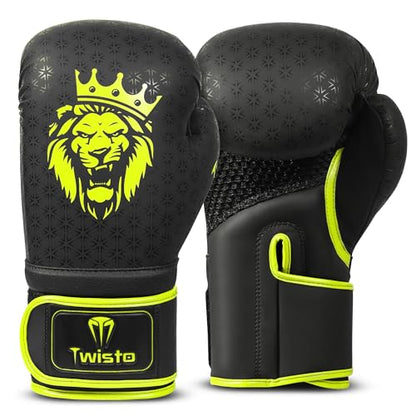 Twisto Boxing Gloves Black Rox - Pro Training & Sparring, Maya Hide Leather, Muay Thai, MMA, Kickboxing, Men, Women, Adults, Heavy Punching Bag, Focus Mitts, Pads,10oz 12oz 14oz 16oz - color: Yellow, size: 10 oz