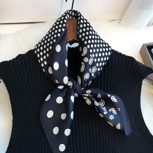 Sumolux Head Hair Scarf for Women Like Satin Silk Scarf Bandana Hair Wrapping Night Large Square Scarves 27.5" - color: Black Polka Dot Cashew Nuts