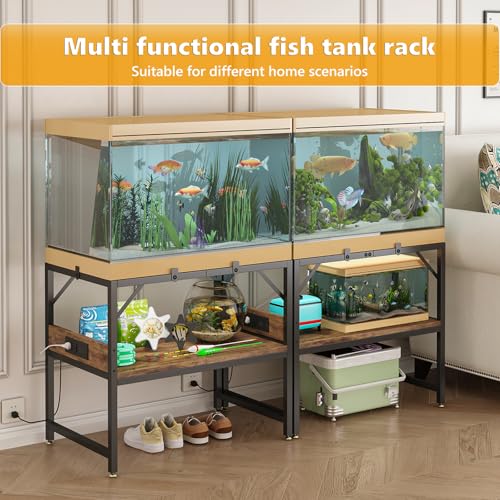 METYERRY Modern 15 Long Gallon Fish Tank Stand for Home Office, 2-Tier Aquarium Stand with Shelf for Storage, Fish Tank Table 24" x 12" x 21", Ideal for Breeder Tanks, and Reptile Terrariums, Rustic Brown