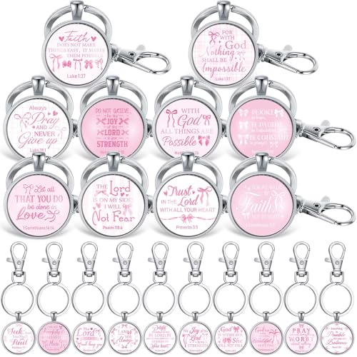 Sasylvia 20 Pack Christian Keychain Bible Verse Key Rings - style: Pink Bow Style