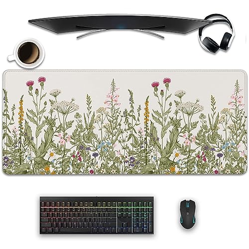 Flower Mouse Pad - Large, Abstract White, Floral Texture, Keyboard Mat, Gaming | 27.5x11.8 in - color: Plant Flower-white
