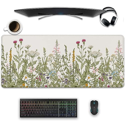 Flower Mouse Pad - Large, Abstract White, Floral Texture, Keyboard Mat, Gaming | 27.5x11.8 in - color: Plant Flower-white