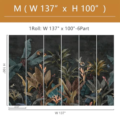 Dark Tropical Jungle Wallpaper Mural Peel and Stick 137"x100" | Banana Leaf Self Adhesive Wall Mural for Living Room Bedroom - color: ZZ-012, size: 137" x 100"