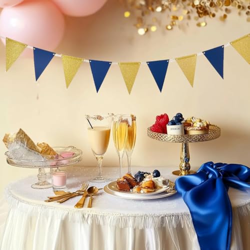 MOWO Gold Blue Pennant Banner Paper Bunting, 30pc, 20feet - color: Gold,blue