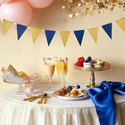 MOWO Gold Blue Pennant Banner Paper Bunting, 30pc, 20feet - color: Gold,blue