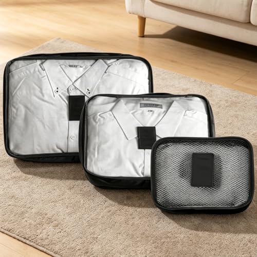 Packing Cubes 3 Set Travel Organizer Bags Travel Compression Bags Luggage Packing Cubes for Suitcases Travel Accessories (Black) - color: Black