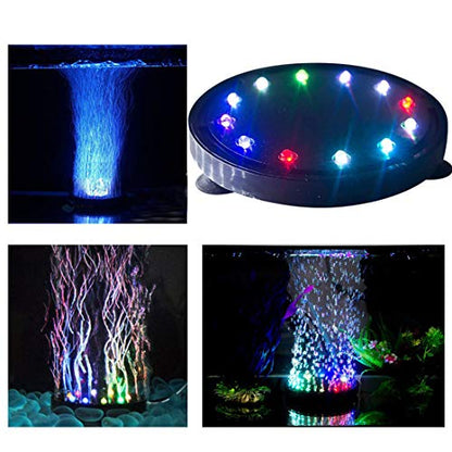 5 inch 12 LED Aquarium Bubble Light Air Stone, Fish Tank LED Air Bubbler Light Submersible Air Pump Bubble Stone Lamp for Turtle Fish Tank Decoration