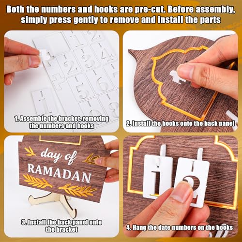 Ramadan Advent Calendar, Wood Ramadan Advent Calendar 2026 Countdown with Stand Reusable Family Eid Mubarak Home Table Decoration Gifts with Interchangeable Numbers