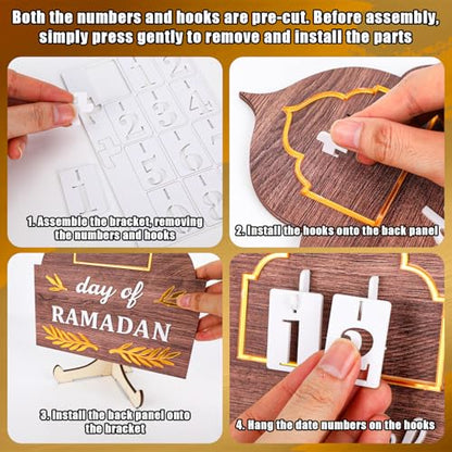 Ramadan Advent Calendar, Wood Ramadan Advent Calendar 2026 Countdown with Stand Reusable Family Eid Mubarak Home Table Decoration Gifts with Interchangeable Numbers