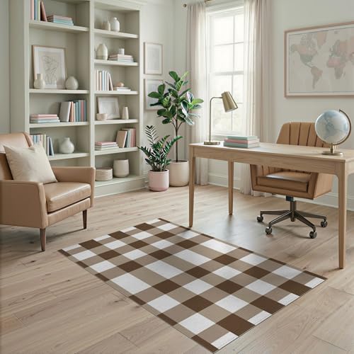 4'x6' Washable Farmhouse Plaid Accent Rug, Beige Non-Shedding Small Carpet for Playroom, Bedroom, Reading Nook, Pet Friendly & Non-Slip | Ref:1910431 - color: Beige/Pattern 32, size: 4' x 6' (Rectangular)
