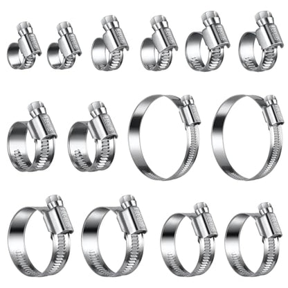 Non-Slip Stainless Steel Hose Clamp Assortment 5/16 to 1-1/4 inch | German Design, SAE Standard, All 5/16"Screw HEX, Soft Hose Protection, Fuel Line, Automotive, Radiator, Heater, Garden, Pool
