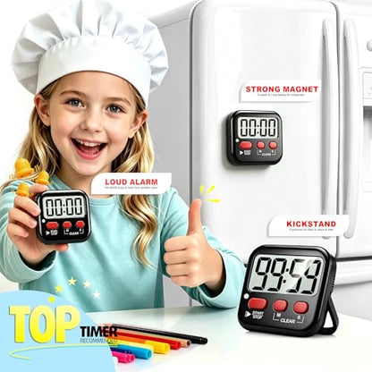 2 Pack Digital Timer for Kids Classroom Kitchen Timers for Cooking | w/ Battery, Easy to View, Alarm, Mute Mode, Count Down/Up, Magnetic, Kickstand, Hanging, Classroom Timer for Teacher Supplies - color: New Black