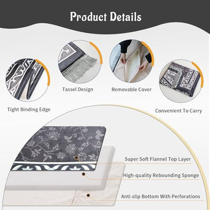 Muslim Prayer Mat, 2-in-1 Washable Prayer Rug with Removable Cover, Thick Padded Foam Janamaz Sajadah, Non Slip Islamic Prayer Mat for Men Women, Travel 31.5"x47.2" - color: Black