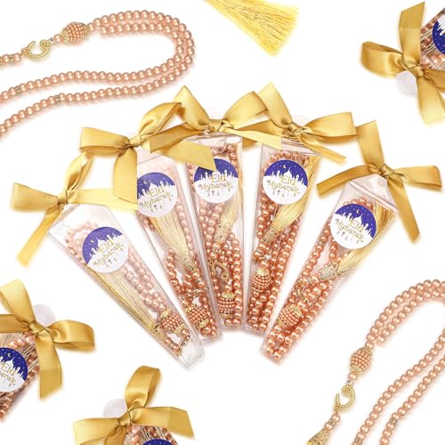 Yinkin 12 Sets Islamic Prayer Beads Eid Ramadan Muslim 99 Rosary Beads Gift with Tasbih Eid Mubarak Box Ramadan Islamic Jewelry Party Favor for Hajj Umrah Kursi Wedding Bridal Shower(Champagne)