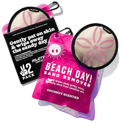 Pilotfish Beach Essentials Sand Remover Bag, Gentle Skin-Friendly Formula with 7 Natural Ingredients + Coconut Oil, Talc-Free Sand Removal Beach Accessories, Must Haves, Gifts for Women (2-Pack) - size: 1 Count (Pack of 2)