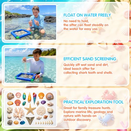 Floating Shark Tooth Sifter, Professional Stainless Steel Sand Sifter for Beach, Lightweight Shark Teeth Sifter for Fossil Hunting, Shelling & Beachcombing - color: Blue